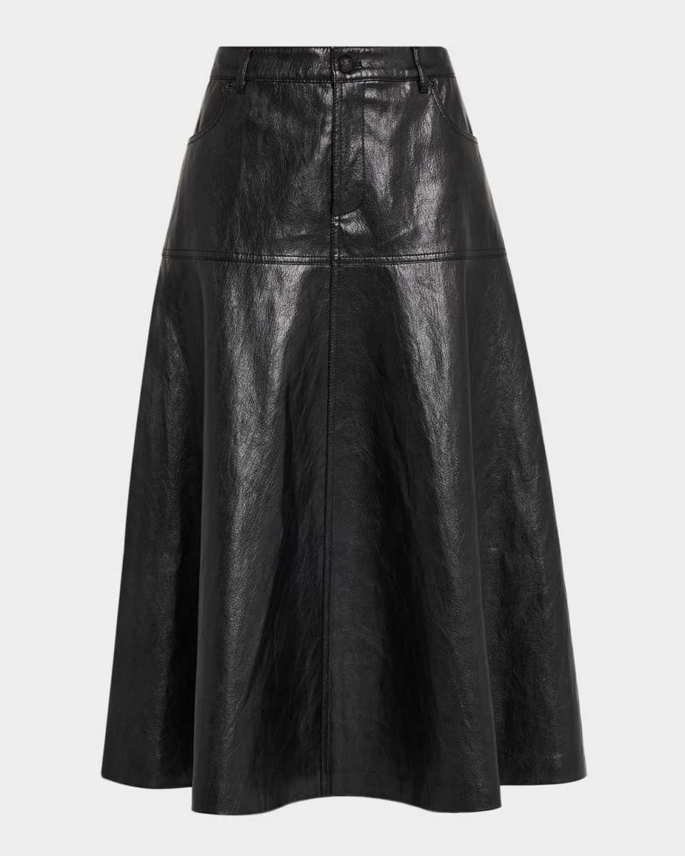 Rhea Circle-Cut Faux Leather Midi Skirt